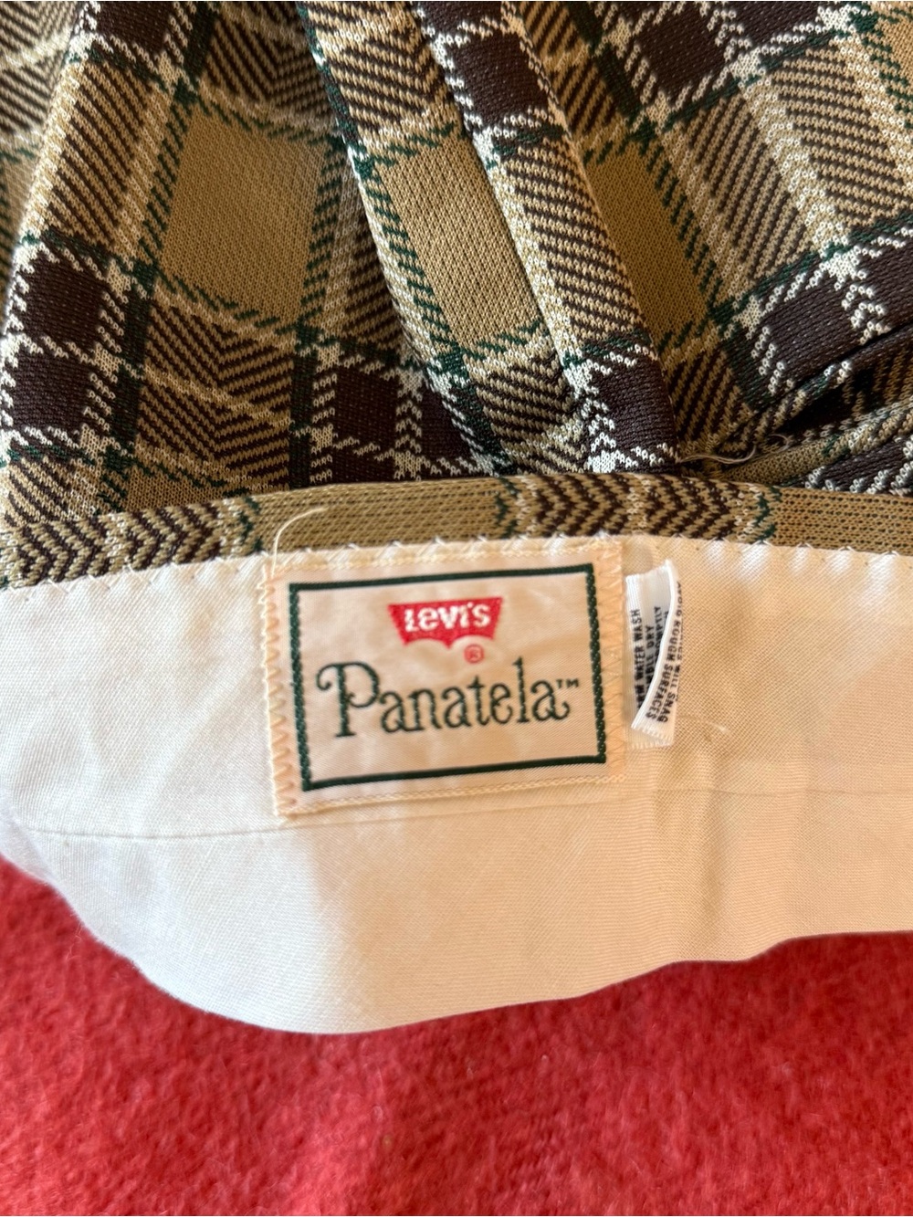 Men’s Vintage Levi’s Panatela Pants 36x33 Flare Brown Tan Green Used Plaid - Picture 4 of 4